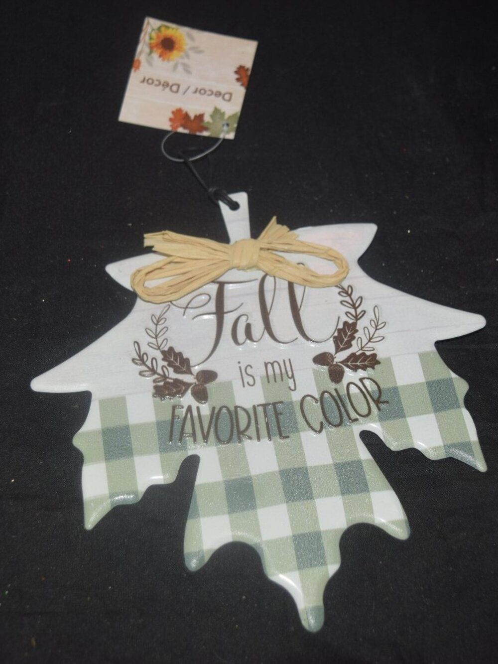 🍂NWT Fall Is My Favorite Color Leaf Sign Sage Green Buffalo Plaid Decor